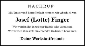 Traueranzeige Josef Finger