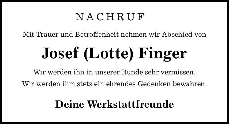 Traueranzeige Josef Finger