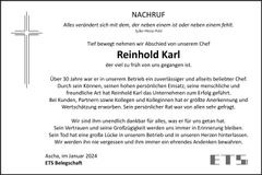 Traueranzeige Reinhold Karl