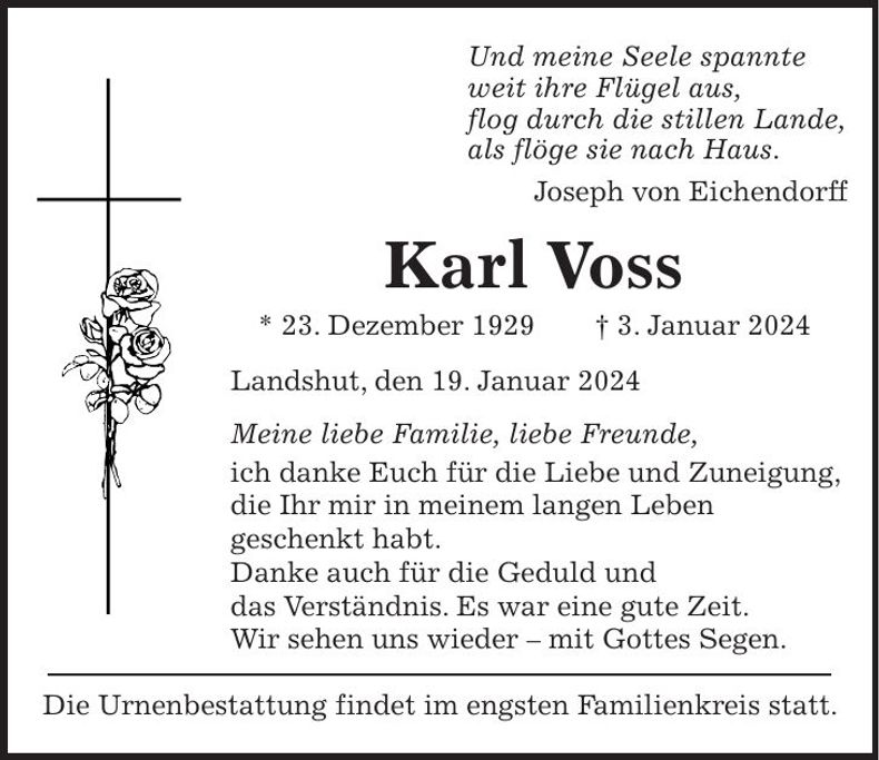 Traueranzeige Karl Voss