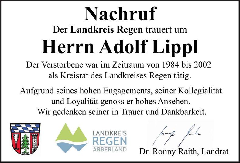 Traueranzeige Adolf Lippl