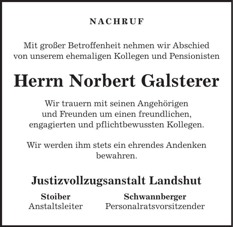 Traueranzeige Norbert Galsterer
