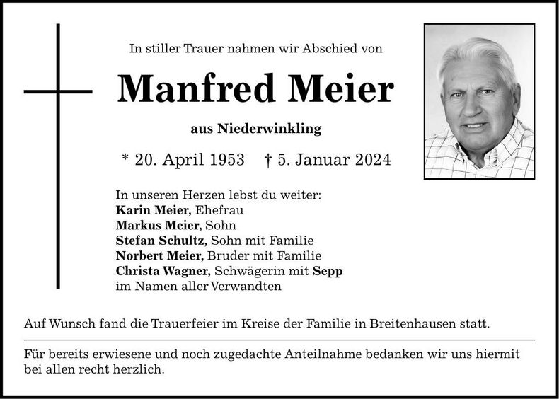 Traueranzeige Manfred Meier