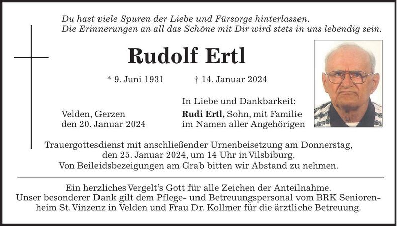Traueranzeige Rudolf Ertl