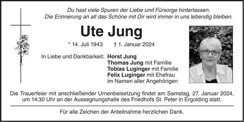 Traueranzeige Ute Jung
