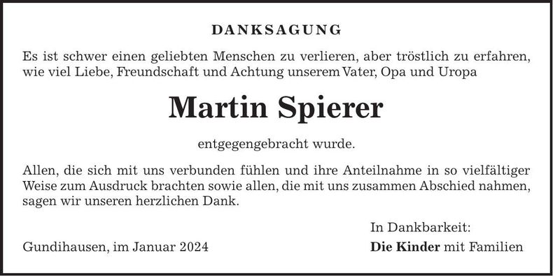 Traueranzeige Martin Spierer