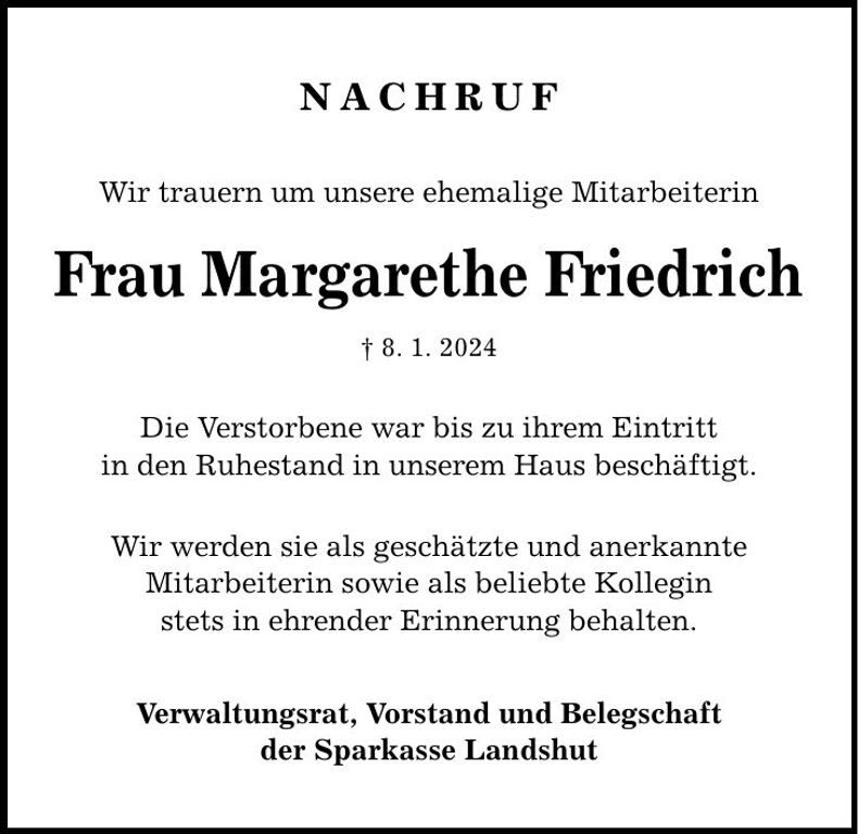 Traueranzeige Margarethe Friedrich