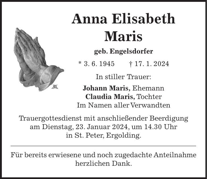 Traueranzeige Anna Elisabeth Maris