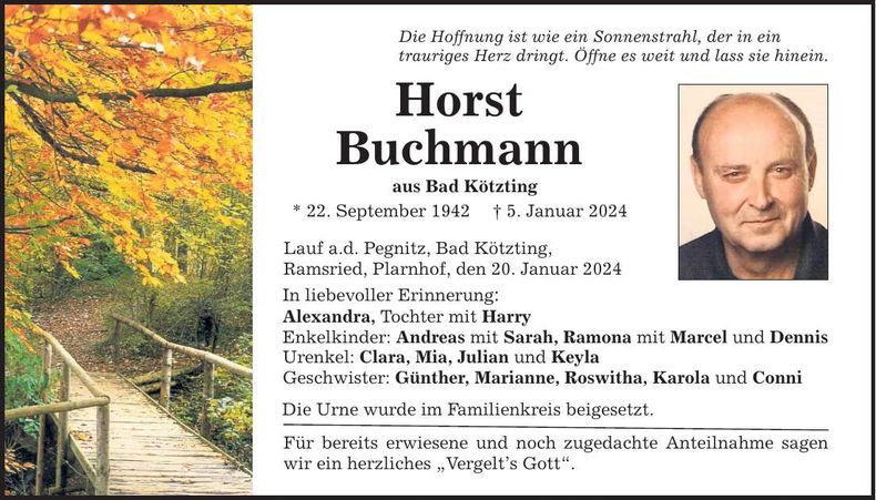 Traueranzeige Horst Buchmann