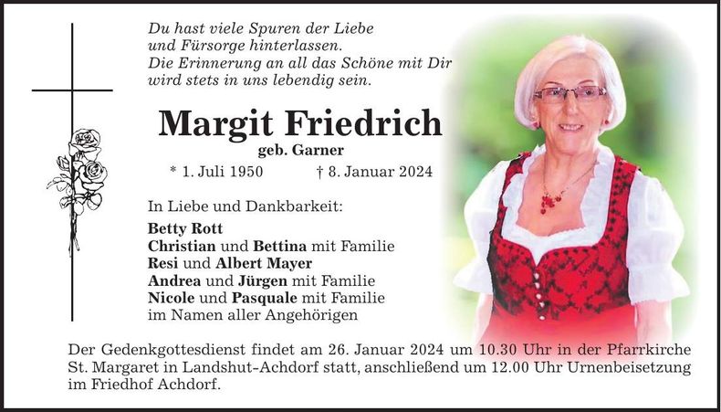 Traueranzeige Margit Friedrich