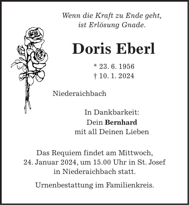 Traueranzeige Doris Eberl
