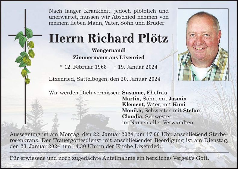 Traueranzeige Richard Plötz