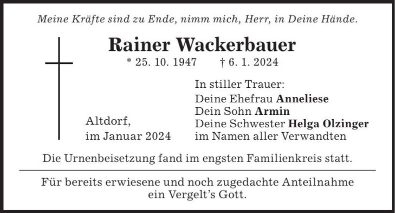 Traueranzeige Rainer Wackerbauer