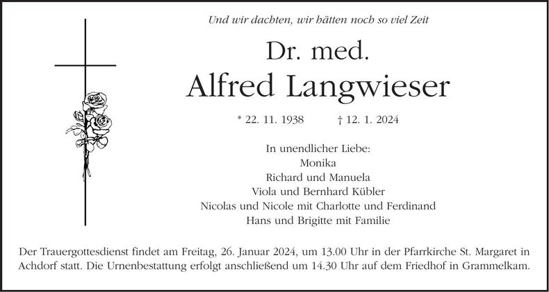 Traueranzeige Alfred Langewieser