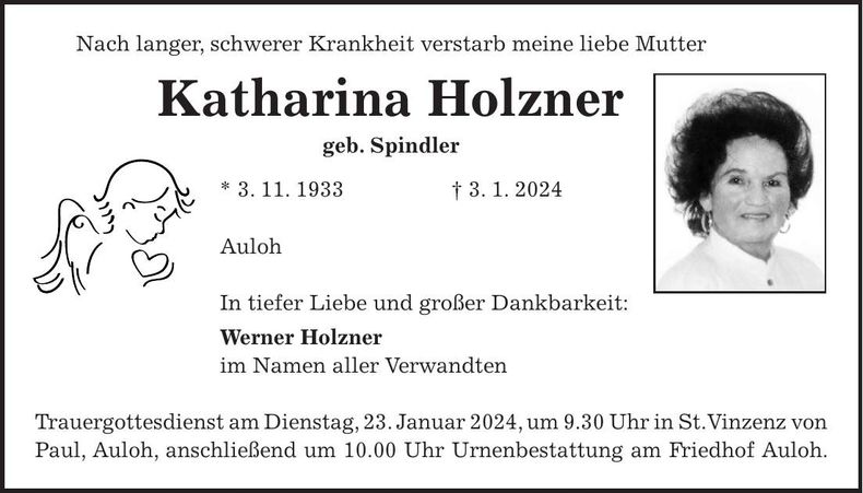 Traueranzeige Katharina Holzner