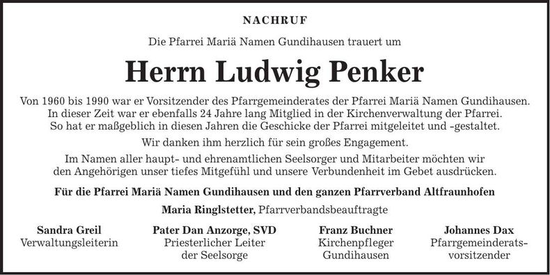 Traueranzeige Ludwig Penker