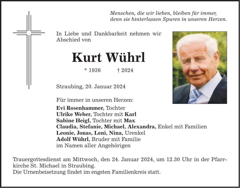 Traueranzeige Kurt Wührl