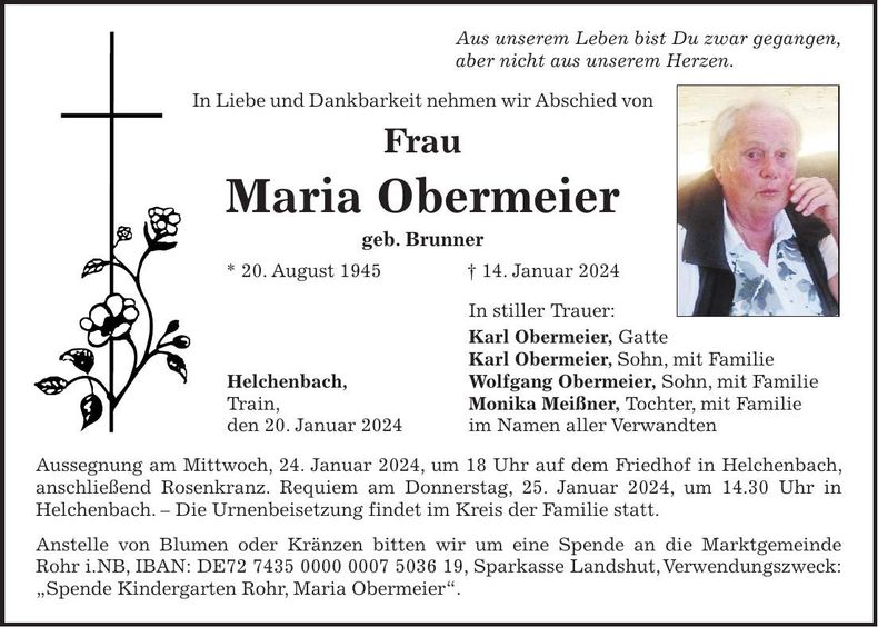 Traueranzeige Maria Obermeier