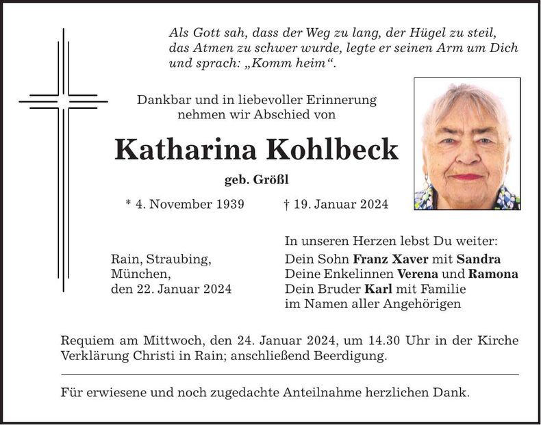 Traueranzeige Katharina Kohlbeck
