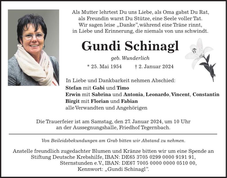 Traueranzeige Gundi Schinagl
