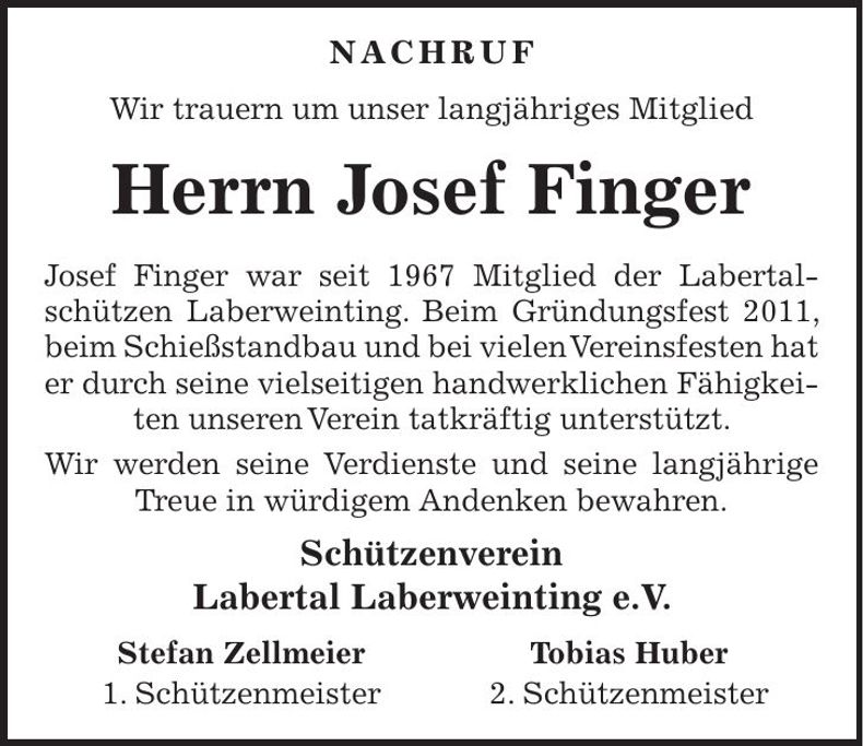 Traueranzeige Josef Finger