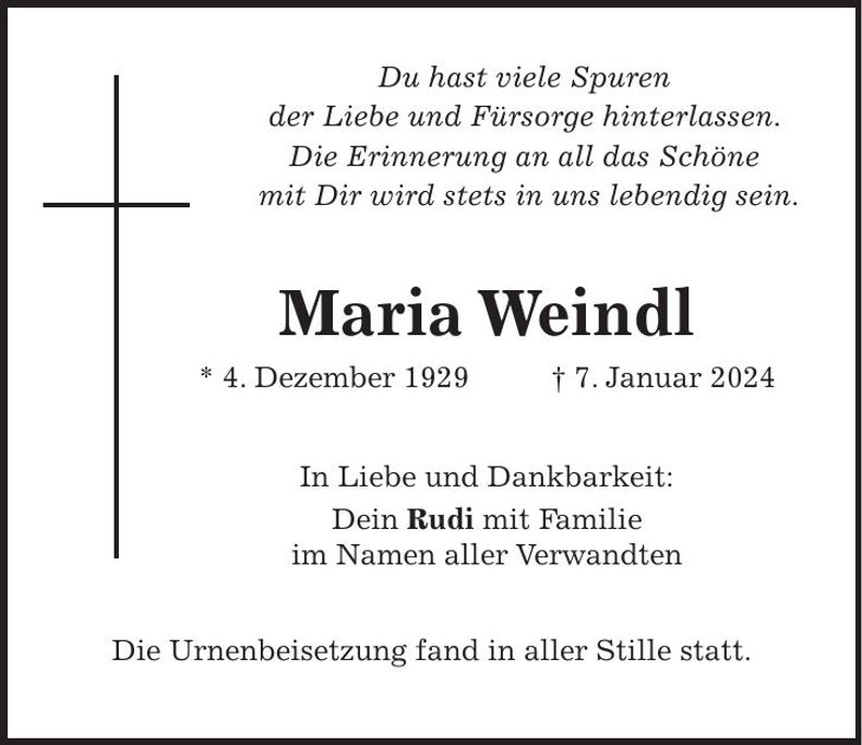 Traueranzeige Maria Weindl