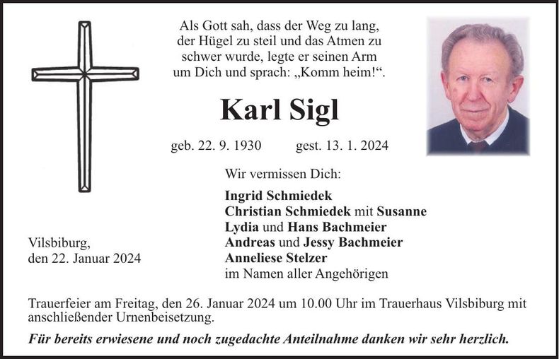 Traueranzeige Karl Sigl