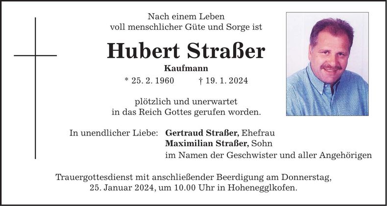Traueranzeige Hubert Straßer
