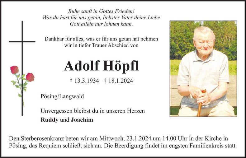 Traueranzeige Adolf Höpfl