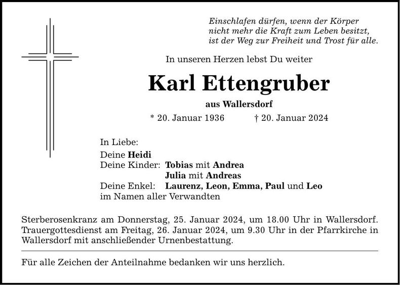 Traueranzeige Karl Ettengruber