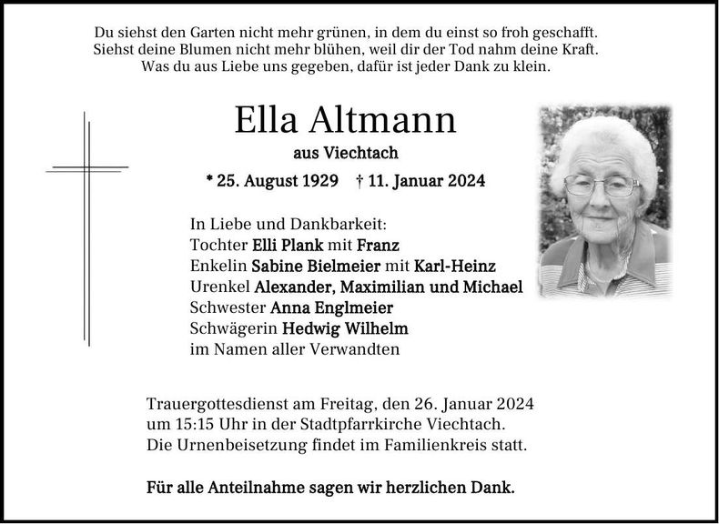 Traueranzeige Ella Altmann