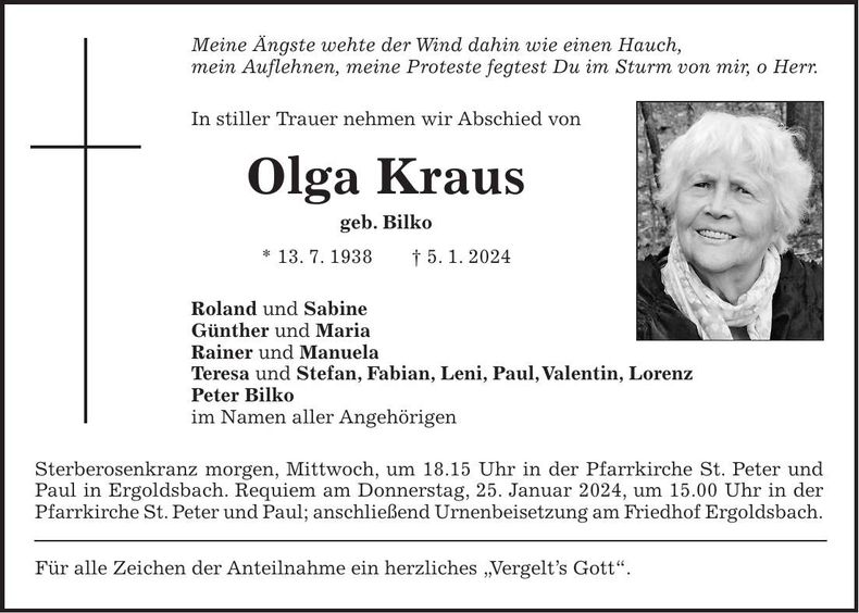 Traueranzeige Olga Kraus