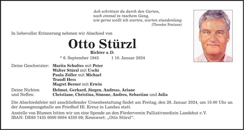 Traueranzeige Otto Stürzl