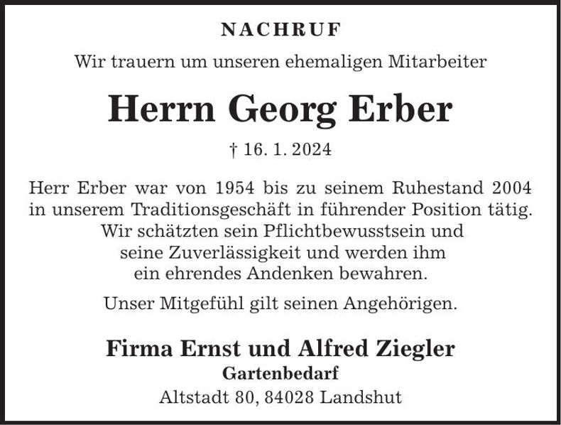 Traueranzeige Georg Erber