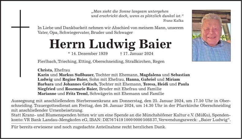 Traueranzeige Ludwig Baier