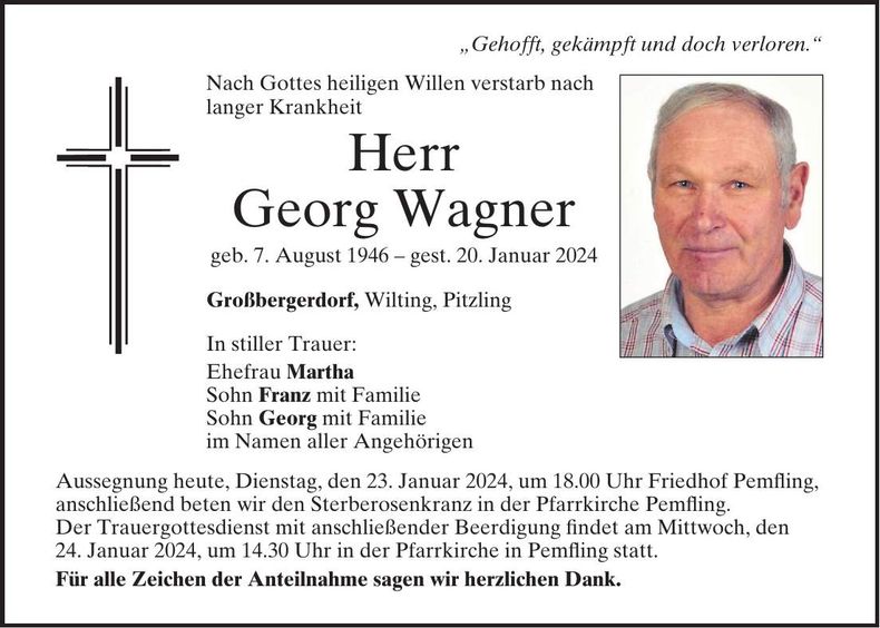 Traueranzeige Georg Wagner