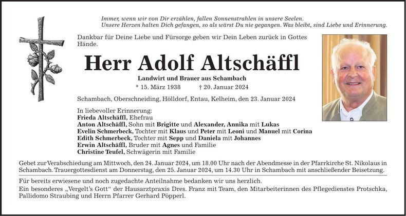 Traueranzeige Adolf Altschäffl