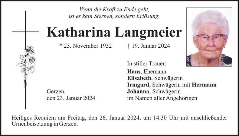 Traueranzeige Katharina Langmeier
