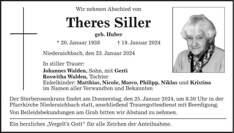 Traueranzeige Theres Siller
