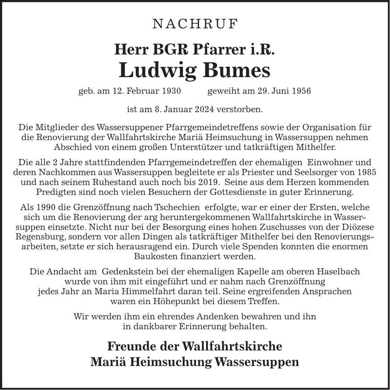 Traueranzeige Ludwig Bumes