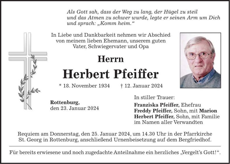 Traueranzeige Herbert Pfeiffer
