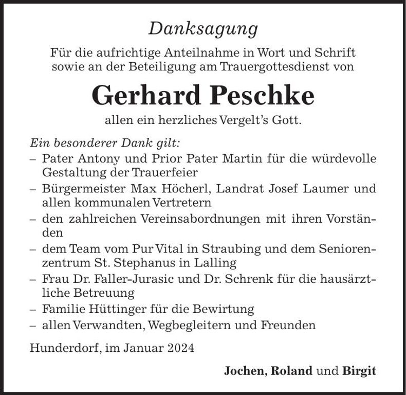 Traueranzeige Gerhard Peschke