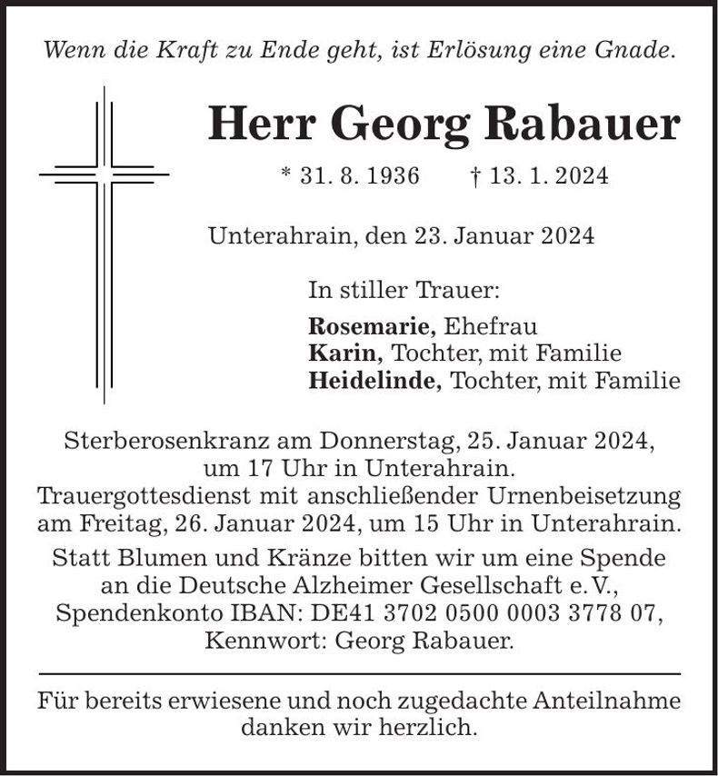 Traueranzeige Georg Rabauer