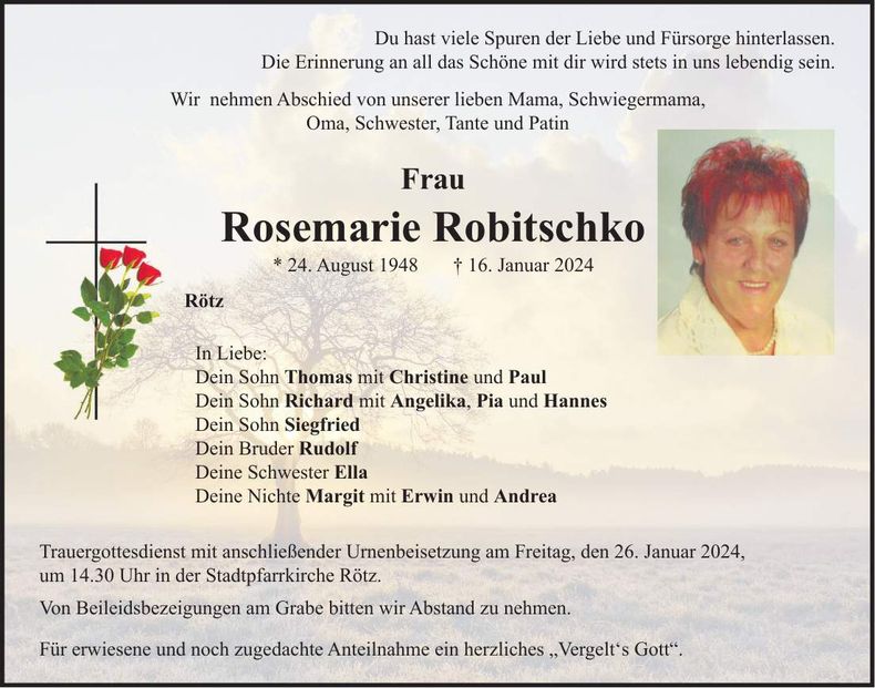 Traueranzeige Rosemarie Robitschko