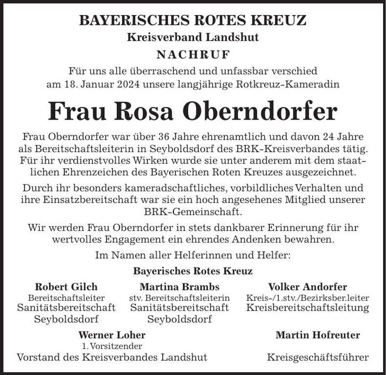 Traueranzeige Rosa Oberndorfer