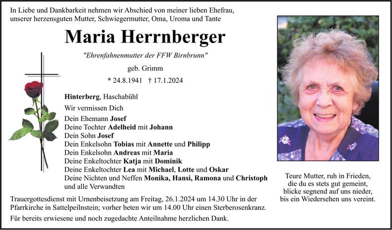 Traueranzeige Maria Herrnberger