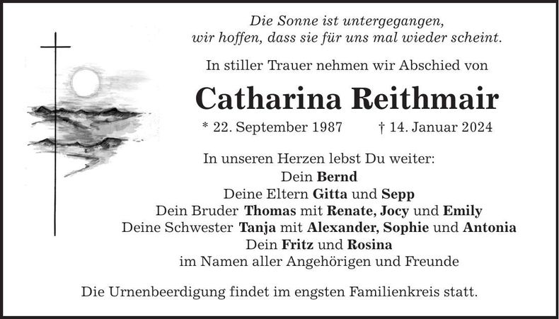 Traueranzeige Catharina Reithmair