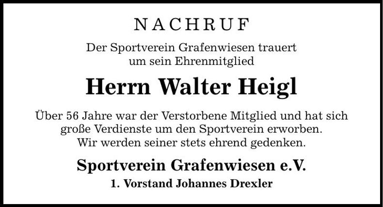 Traueranzeige Walter Heigl