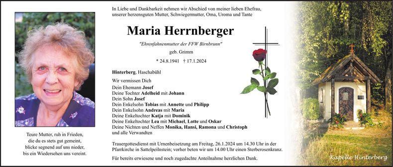 Traueranzeige Maria Herrnberger