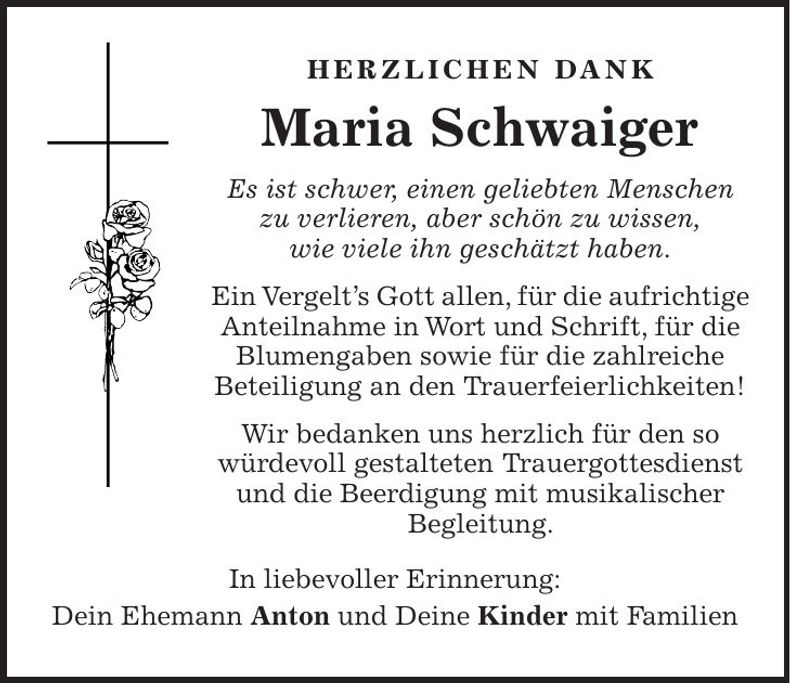 Traueranzeige Maria Schwaiger
